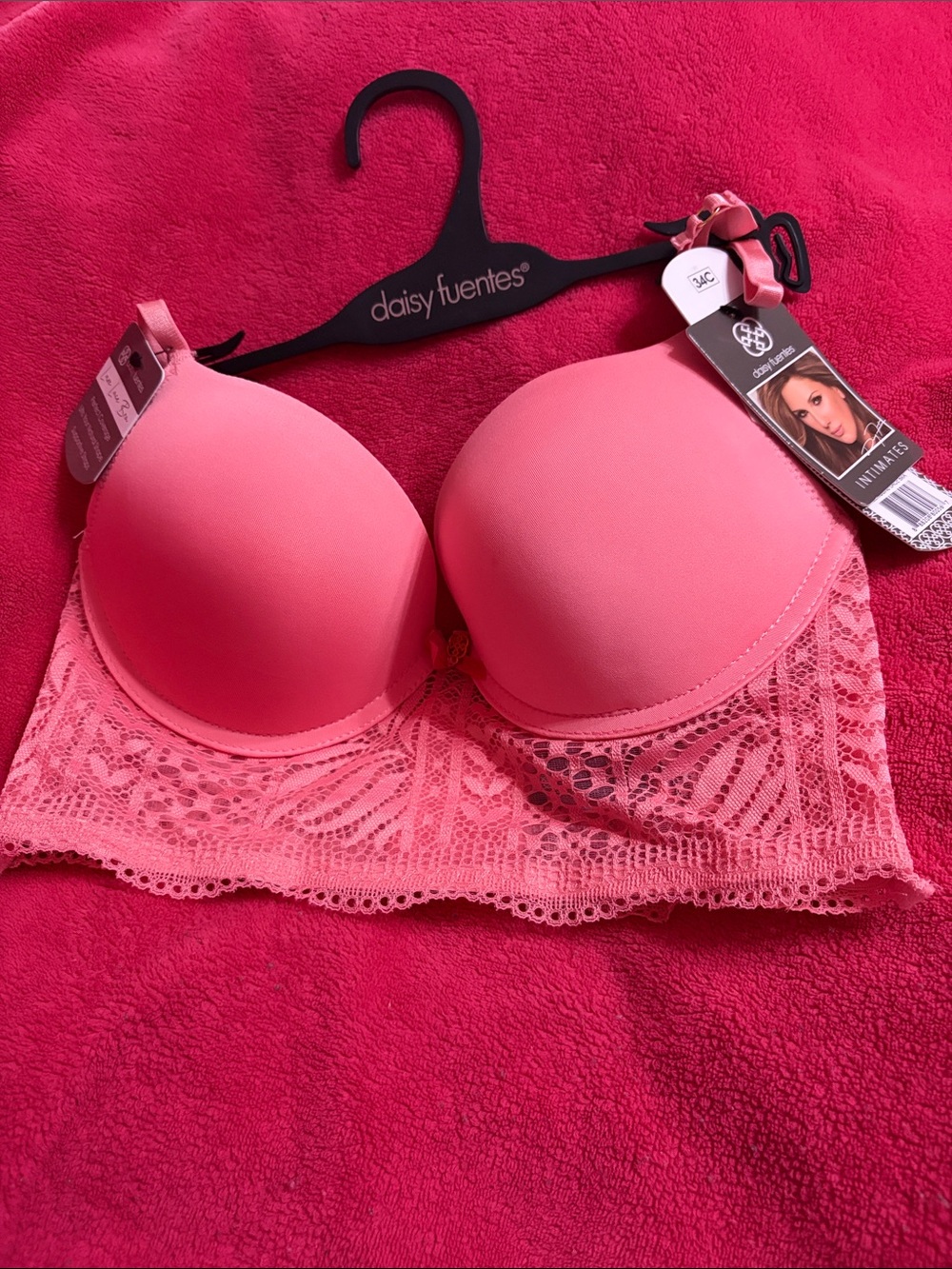 Daisy Fuentes Coral Pink Lace Longline Push-Up Bra